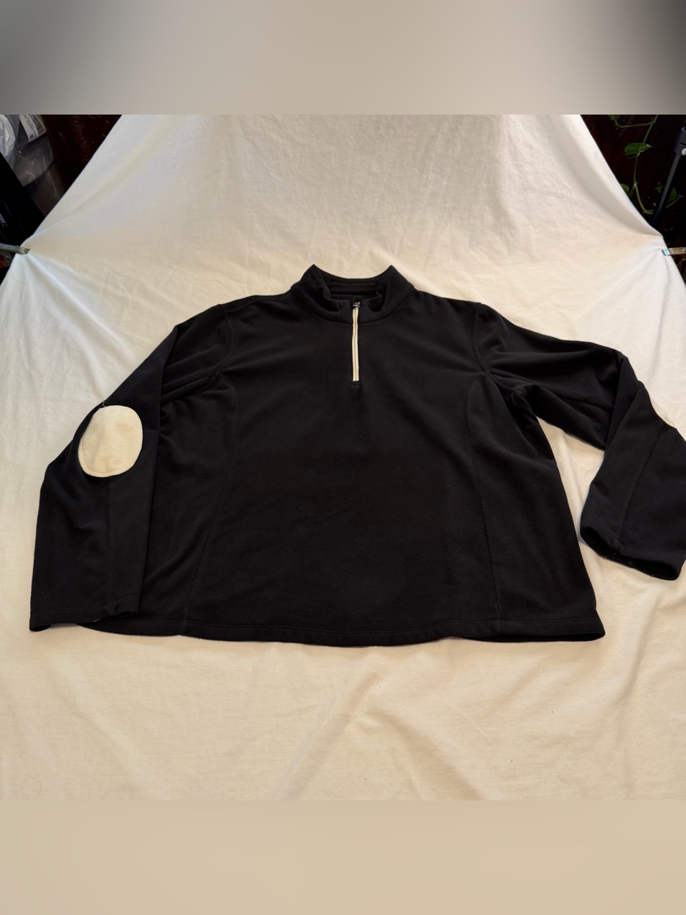 Lands’ End Women’s Black Quarter-Zip Fleece with Contrast Elbow Patch